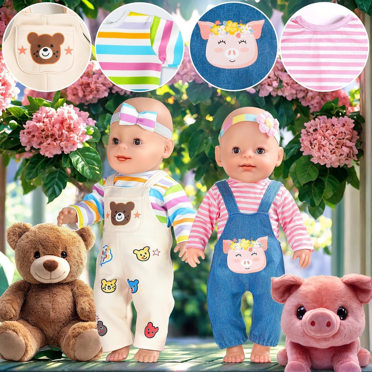 TNIRVAK 12 Sets 14-16-Inch Baby Doll Clothes Outfits, Dress, Headbands, Accessories Compatible With 43cm New Born Baby, 15-inch and 18-Inch Dolls