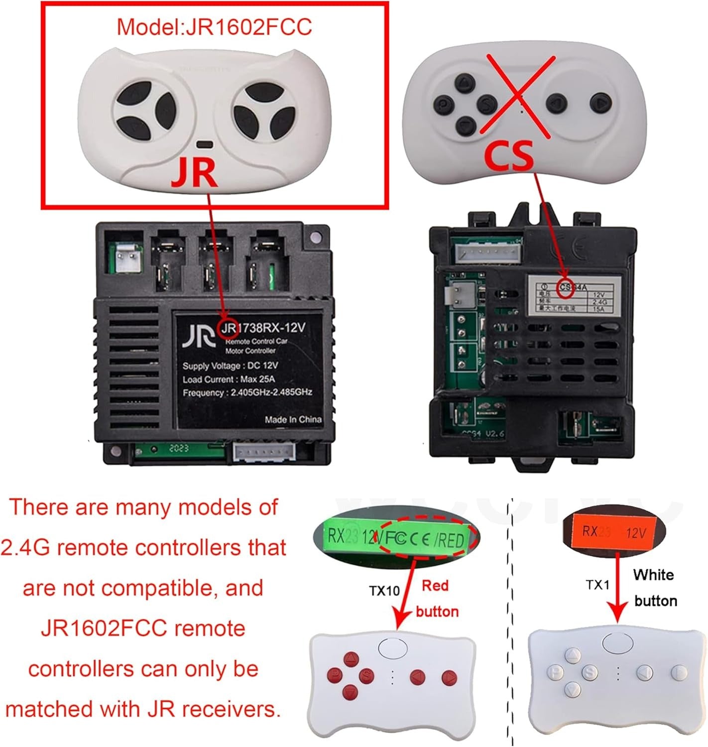 TNIRVAK 2.4G Bluetooth Remote Control Transmitter Children's Electric Riding Toy Car Replacement Parts White Remote Control,Model JR1602