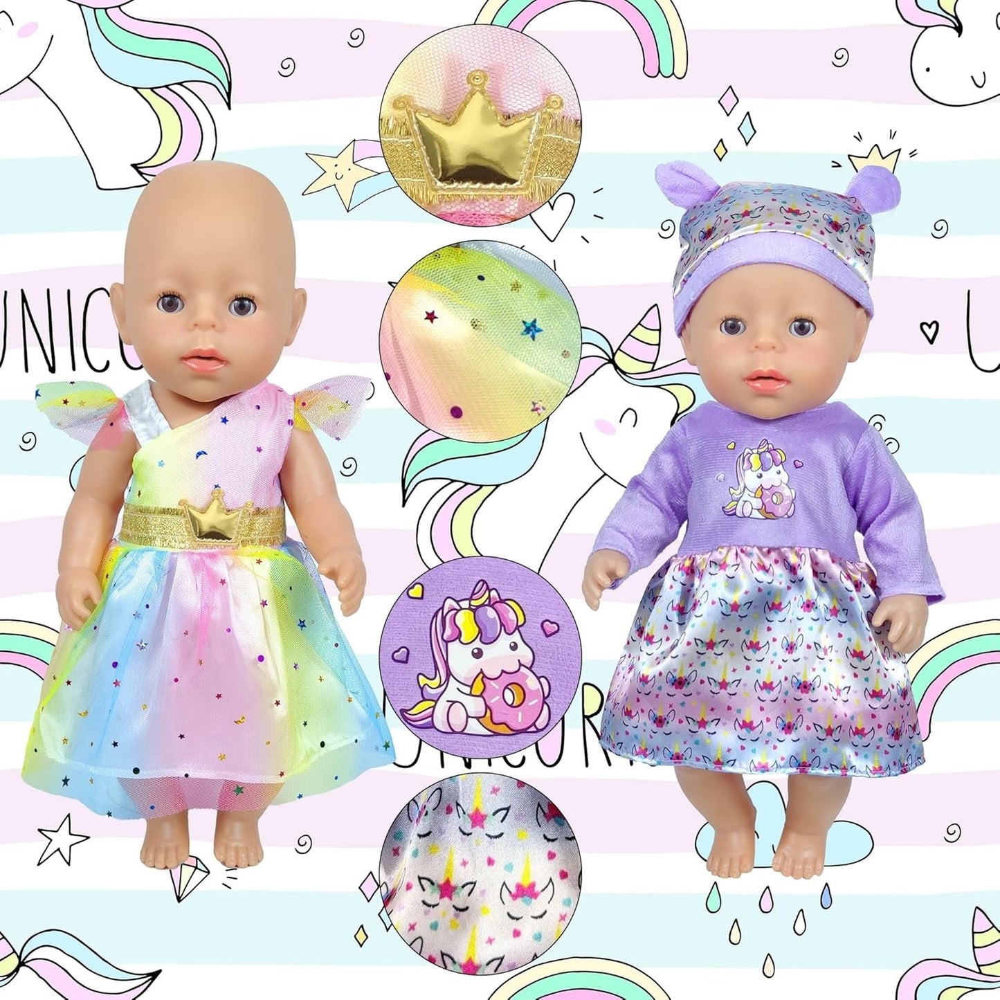 TNIRVAK 12 Sets 14-16-Inch Baby Doll Clothes Outfits, Dress, Headbands, Accessories Compatible With 43cm New Born Baby, 15-inch and 18-Inch Dolls