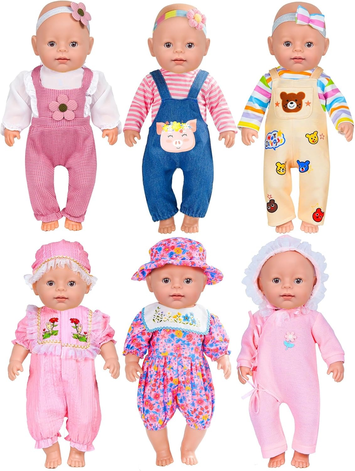 TNIRVAK 12 Sets 14-16-Inch Baby Doll Clothes Outfits, Dress, Headbands, Accessories Compatible With 43cm New Born Baby, 15-inch and 18-Inch Dolls
