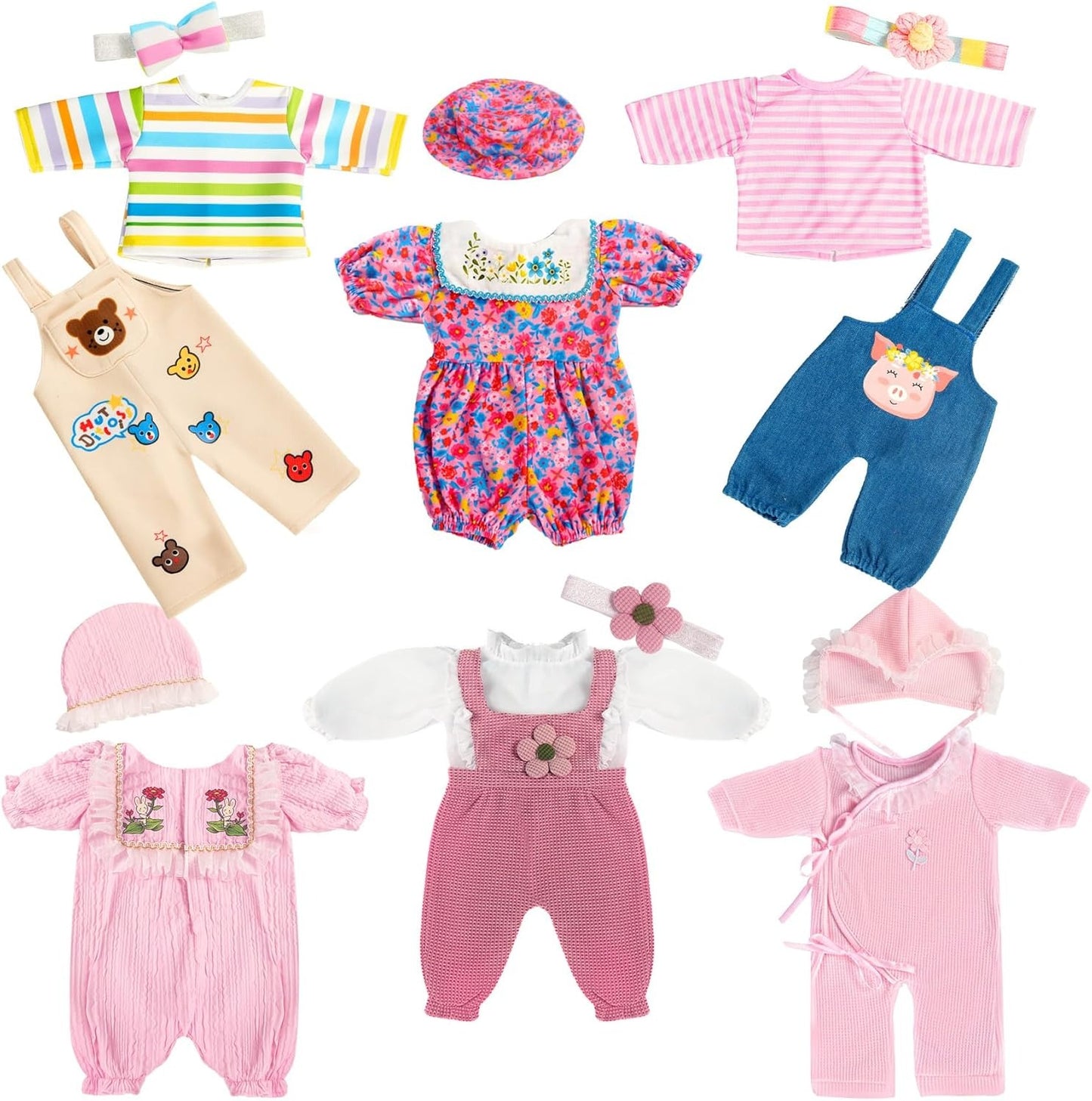 TNIRVAK 12 Sets 14-16-Inch Baby Doll Clothes Outfits, Dress, Headbands, Accessories Compatible With 43cm New Born Baby, 15-inch and 18-Inch Dolls